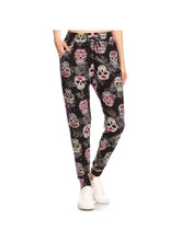 Load image into Gallery viewer, Buttery Soft Sugar Skull Print Joggers with Drawstring
