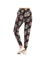 Load image into Gallery viewer, Buttery Soft Sugar Skull Print Joggers with Drawstring
