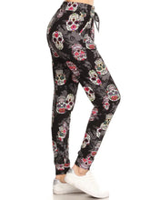 Load image into Gallery viewer, Buttery Soft Sugar Skull Print Joggers with Drawstring
