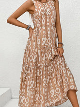 Load image into Gallery viewer, Brown and White Tiered Sleeveless Waist Baring Dress
