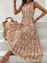 Load image into Gallery viewer, Brown and White Tiered Sleeveless Waist Baring Dress
