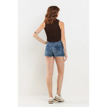 Load image into Gallery viewer, High Rise Stretch Shorts with Back Denim Star Patches
