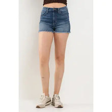 Load image into Gallery viewer, High Rise Stretch Shorts with Back Denim Star Patches
