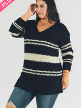 Load image into Gallery viewer, Plus Stripe V Neck Long Sleeve Sweater - Athena&#39;s Fashion Boutique
