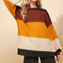 Load image into Gallery viewer, Women Multi Color Stripe Cuffed Loose Fit Sweater
