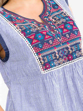 Load image into Gallery viewer, Plus Size Sleeveless V-Neck Multi Print Embroidery Stripes Mini Dress
