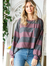 Load image into Gallery viewer, Burgundy and Gray Stripe Sweater
