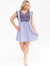 Load image into Gallery viewer, Plus Size Sleeveless V-Neck Multi Print Embroidery Stripes Mini Dress
