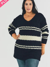 Load image into Gallery viewer, Plus Stripe V Neck Long Sleeve Sweater - Athena&#39;s Fashion Boutique

