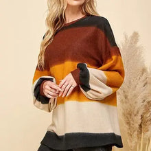 Load image into Gallery viewer, Women Multi Color Stripe Cuffed Loose Fit Sweater
