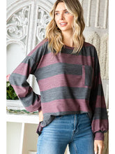 Load image into Gallery viewer, Burgundy and Gray Stripe Sweater
