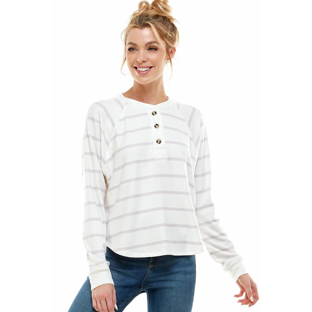 Ivory Oat Striped Long Sleeve Button Shirt