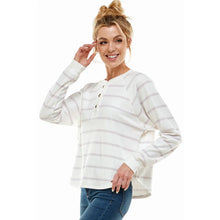 Load image into Gallery viewer, Ivory Oat Striped Long Sleeve Button Shirt

