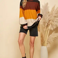 Load image into Gallery viewer, Women Multi Color Stripe Cuffed Loose Fit Sweater
