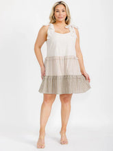 Load image into Gallery viewer, Plus Size Sleeveless Tiered Color Block Stripe Mini Dress
