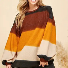 Load image into Gallery viewer, Women Multi Color Stripe Cuffed Loose Fit Sweater
