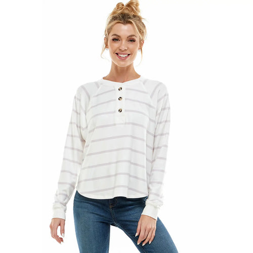 Ivory Oat Striped Long Sleeve Button Shirt