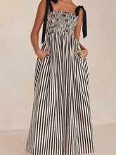 Load image into Gallery viewer, Black and White Print Flared Pocket Tie Sling Dress with Pockets
