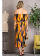 Load image into Gallery viewer, Orange Watercolor Stripe Off the Shoulder Dress
