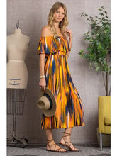 Load image into Gallery viewer, Orange Watercolor Stripe Off the Shoulder Dress
