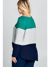 Load image into Gallery viewer, Emerald Gray and Navy  Long Sleeve Stripe Sweater
