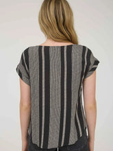 Load image into Gallery viewer, Black Stripe Side Button Down Short Cuff Sleeve Top
