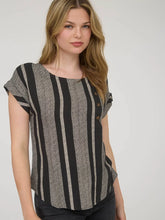 Load image into Gallery viewer, Black Stripe Side Button Down Short Cuff Sleeve Top
