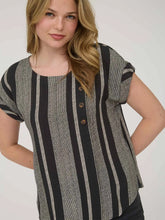 Load image into Gallery viewer, Black Stripe Side Button Down Short Cuff Sleeve Top
