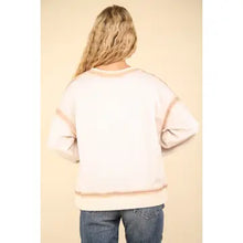 Load image into Gallery viewer, Cream and Taupe Contrast Spray Detail Oversized Sweat Shirt Knit Top
