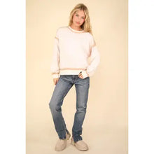 Load image into Gallery viewer, Cream and Taupe Contrast Spray Detail Oversized Sweat Shirt Knit Top
