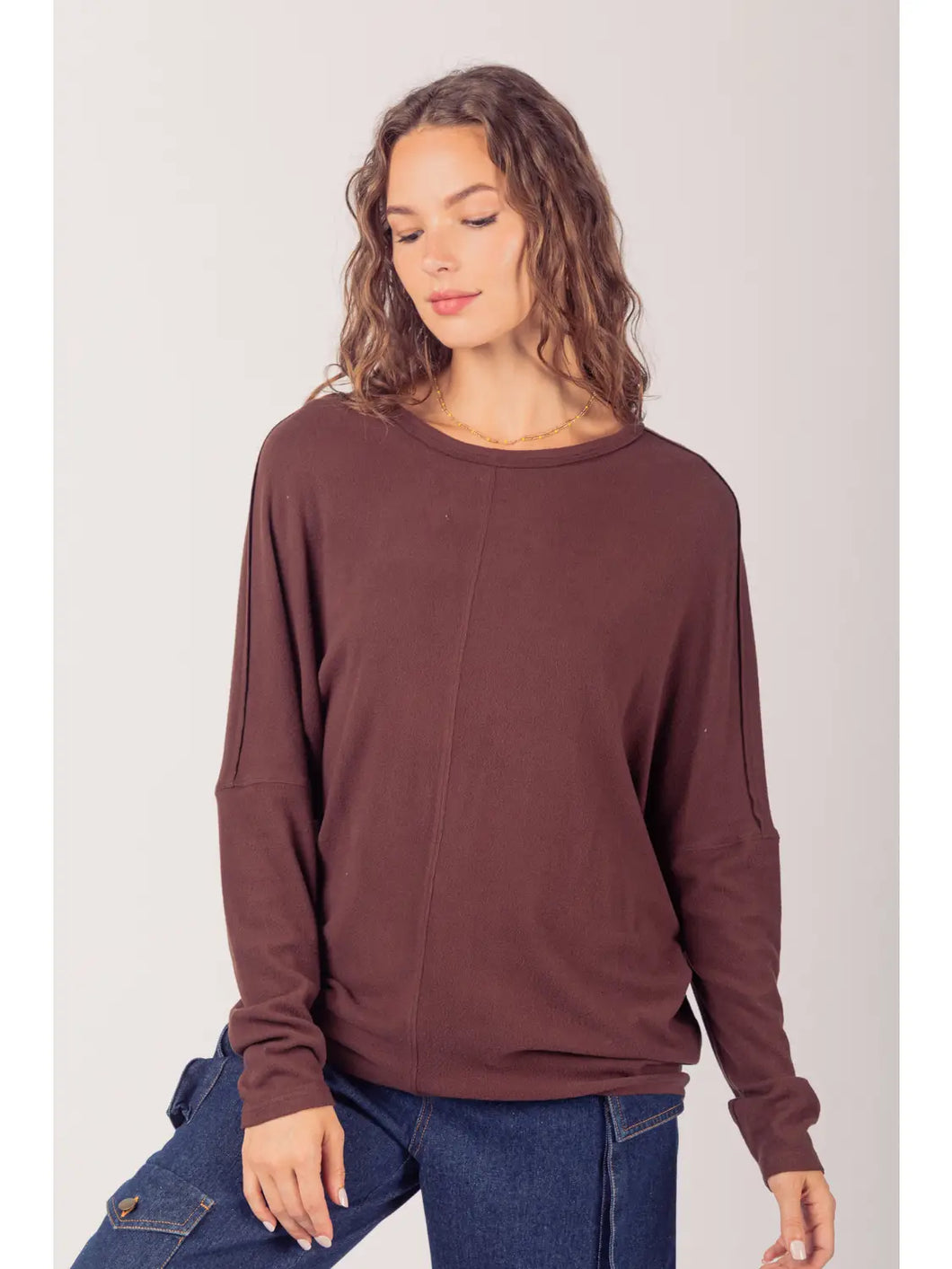 Chocolate Dolman Sleeve Oversized Comfy Knit Sweater