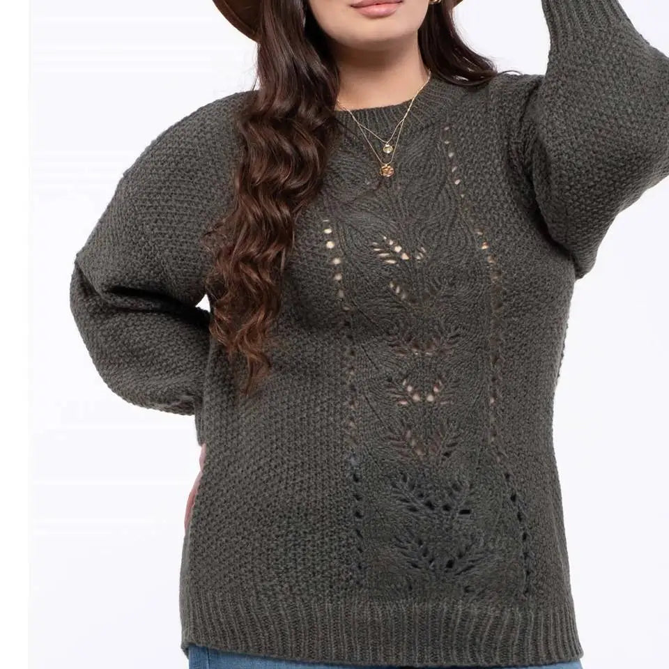 Green Plus Cable Knit Sweater