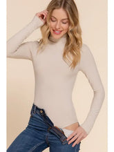 Load image into Gallery viewer, Taupe Long Sleeve Turtle Neck Rayon Rib Bodysuit
