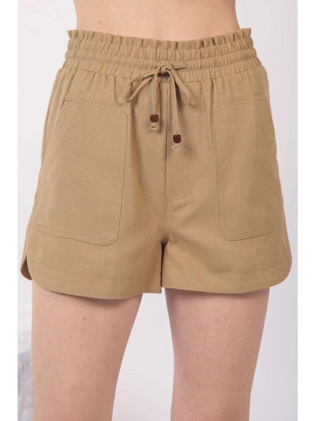 Taupe Linen Shorts with Drawstring