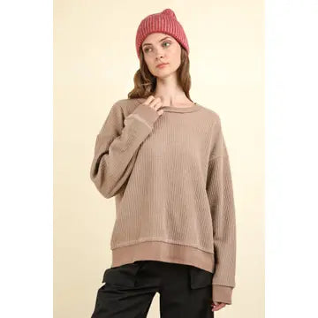 Brown Oversized Soft Textured Knit Sweater