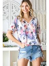 Load image into Gallery viewer, Tie Dye Star V Neck Oversized Graphic Tshirt with Front Pocket
