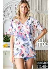 Load image into Gallery viewer, Tie Dye Star V Neck Oversized Graphic Tshirt with Front Pocket
