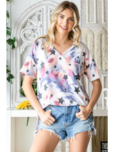 Load image into Gallery viewer, Tie Dye Star V Neck Oversized Graphic Tshirt with Front Pocket
