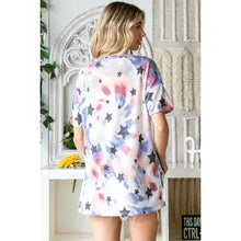 Load image into Gallery viewer, Tie Dye Star V Neck Oversized Graphic Tshirt with Front Pocket
