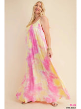Load image into Gallery viewer, Pink and Yellow Soft Tie-Dye Fabrication Strappy Maxi Dress
