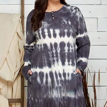 Women's Plus Size Tie Dye Midi Dress with Pockets