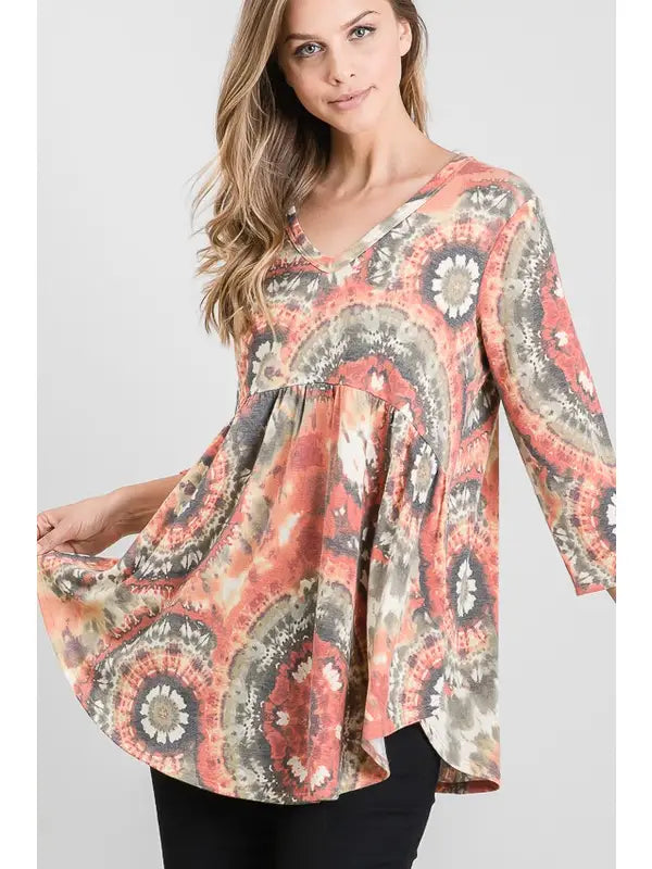 Fall Tie Dye Babydoll Top