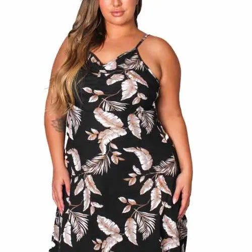 Women's Plus Sleeveless Spaghetti Strap Tropical Floral Mini Dress