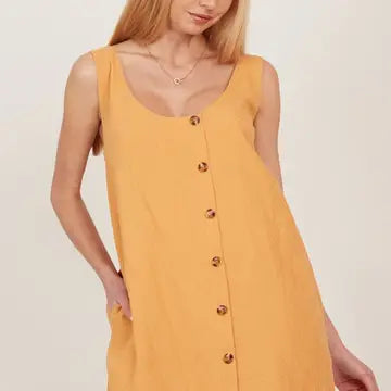 Women's Open Tie Back One Piece Button Tunic Dress with Pockets