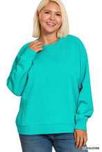 Load image into Gallery viewer, Turquoise Plus Fleece Ribbed Side Raglan Sweatshirt
