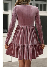Load image into Gallery viewer, Long Sleeve Tiered Ribbed Velvet Dress
