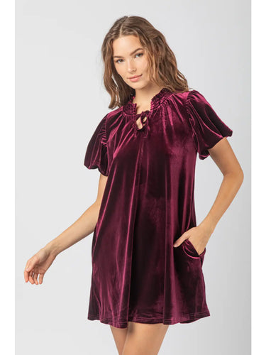 Puff Short Sleeve Velvet Holiday Mini Dress