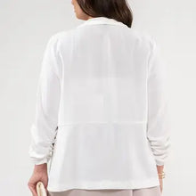 Load image into Gallery viewer, Off White 3/4 Rouched Sleeve Blazer
