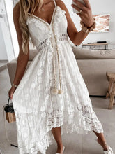 Load image into Gallery viewer, White Lace Bohemian Dress with Tassels
