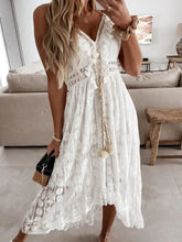 Load image into Gallery viewer, White Lace Bohemian Dress with Tassels

